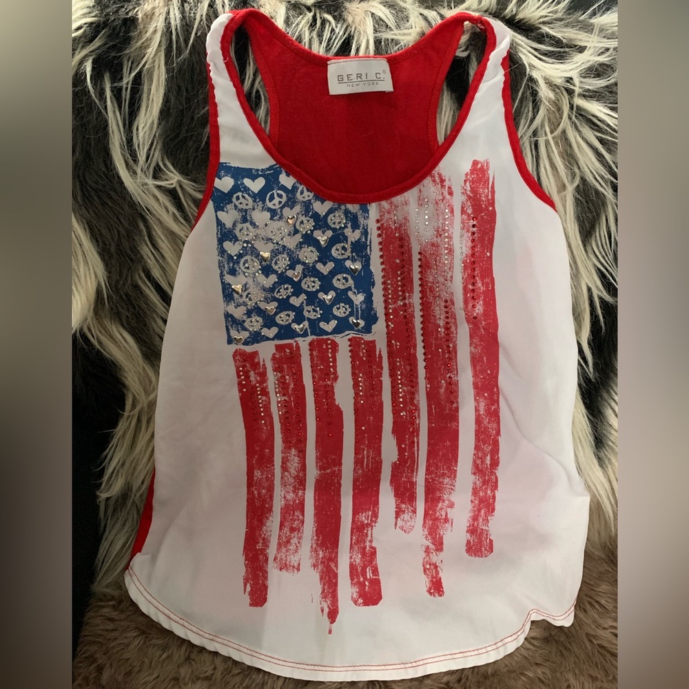 EUC Geri C. New York The Land Of The Free Patriotic Tank Top Size S-M